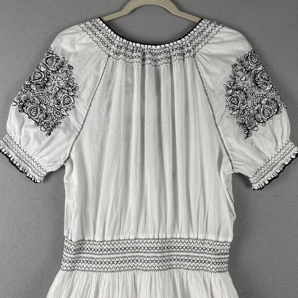 Lauren Ralph Lauren Embroidered Tiered Dress Womens 8 Voile Tassel Boho Peasant - Picture 16 of 16